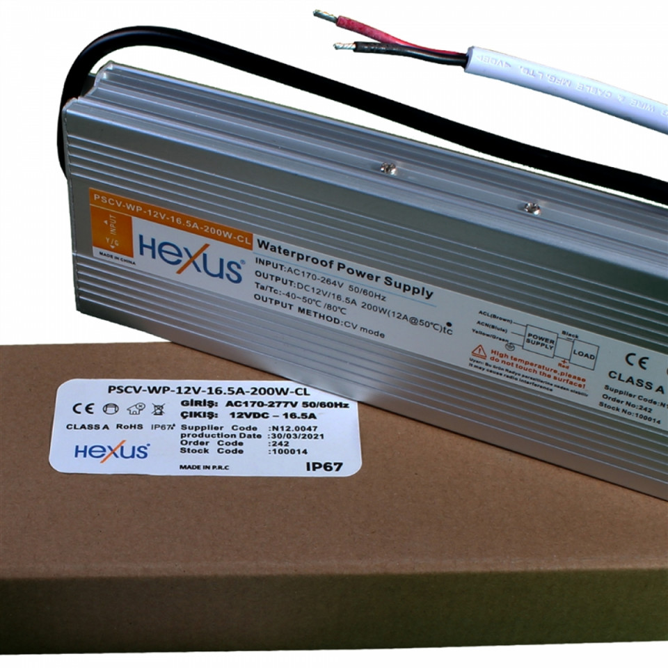 HEXUS SMPS Güç Kaynağı Dış mekan IP67 12V 16,5A 200W